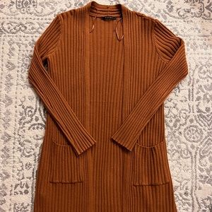 Long Ribbed Cardigan Sweater | Rust Orange | Size Small